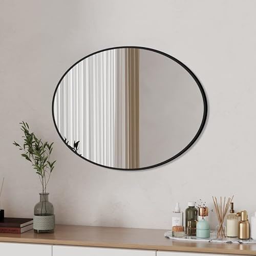 Boromal Spiegel Schwarz 80x60cm Ovaler Wandspiegel Schwarz Metallrahmen Badezimmerspiegel Badspiegel für Badezimmer, Waschräume, Schlafzimmer