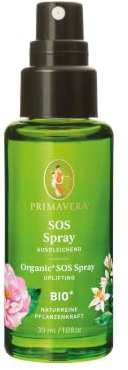 PRIMAVERA Pflanzenwasser SOS Spray bio* 30 ml – naturreine Pflanzenkraft – Glasflasche – Hydrolat, Körperspray, Aromatherapie – entspannend, erheiternd, ausgleichend – vegan