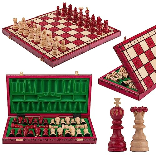 Master of Chess Schackbräde i Trä Med Schackpjäser 42 cm - Handgjort Reseschackspel Som Är Vikbart - Litet Schackspel för Barn och Vuxna