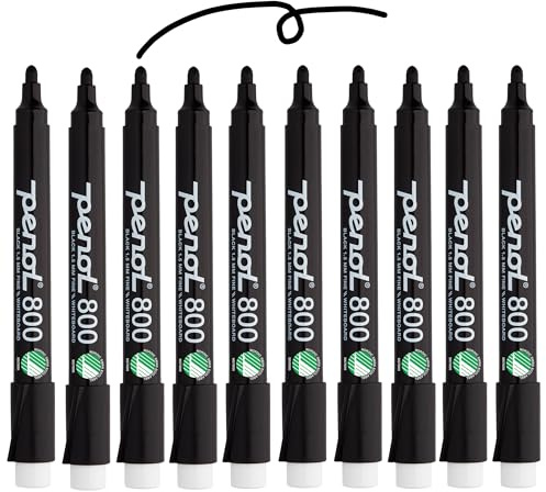 PENOL Whiteboardmarker Set 10 Farben, Rundspitze 1,5 mm, trocken abwischbar | Geruchsarm, schnelltrocknend, für Whiteboard, Glas und glatte Oberflächen in Schule und Büro