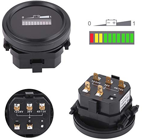 Battery Capacity Indicator, 12V 24V 36V 48V 72V Battery Level Meter with 10 Segment LED Bar Graph, Fit for Club Car Forklift