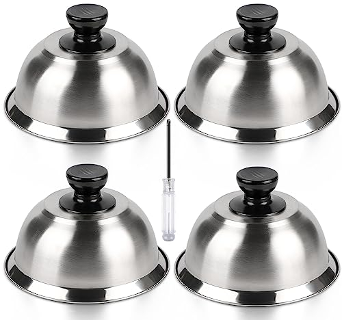CPROSP Burgerglocke aus Edelstahl 4er Set Schmelz & Hitzeglocke Edelstahl zum Cheeseburger Machen, Burgercover mit 1 Mini Schraubenzieher, 16 * 9CM