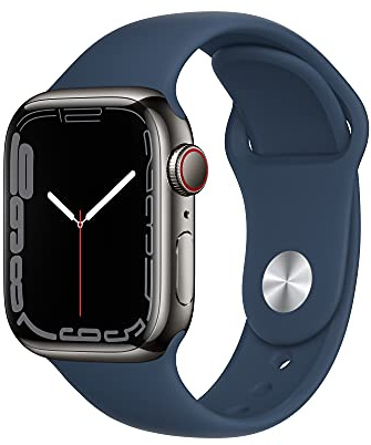 Apple Watch Series 7 (GPS + Cellular, 41MM) Graphite Stainless Steel Case with Abyss Blue Sport Band (Renewed Premium)