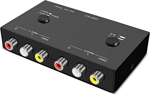 SAIZHUO 2 AV a HDMI, 1080P/720P 2 vías RCA compuesto CVBS AV Switch a HDMI Video Audio Converter adaptador compatible con conmutación 4:3/16:9, para Sega Xbox PS2 PS3 N64 NGC SNES WII VHS VCR cámara