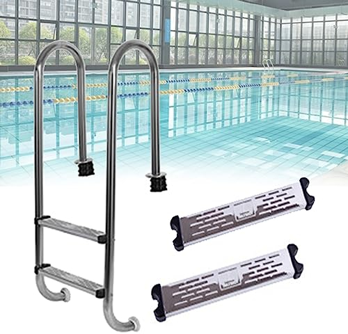 DOZPAL Scala per Piscina interrata Scala per Piscina in Acciaio Inossidabile a 2 gradini con corrimano ergonomico e Pedali Resistenti all'Usura per Piscine, Piscine termali, parchi Acquatici,B-2steps