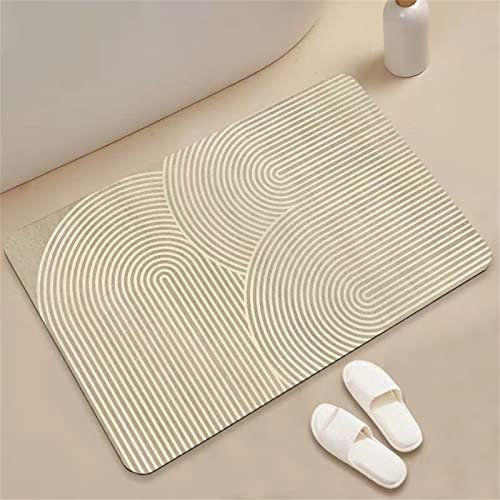 Hinnin Super Absorbierende Badematte Bodenmatte 45x70cm Teppich Läufer Duschvorleger Badematte rutschfest Fußmatten, Schnelltrocknende Badezimmerteppich Fußmatte Dusche, Badewannen Bathroom Mat Beige