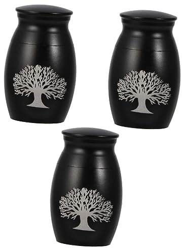 Garneck 3stücke Pet Edelstahl Urne Mit Baum des Lebens Design Hochwertige Tierkremierungsurne Mit Schraubverschluss Für Andenken Schwarz Langlebig Und Leicht Für Zuhause