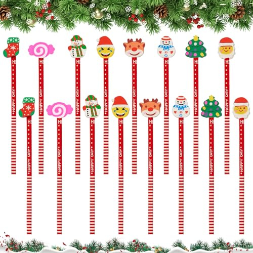 Giugio Weihnachtsstifte, 32 Stücke Bleistifte Kinder, Bleistift mit Radiergummi Weihnachten, Weihnachten HB Bleistifte für Geburtstag Mitgebsel Kinder Party Gastgeschenk