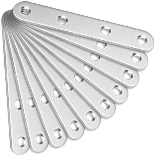 Bolatus - 10 staffe dritte (100 x 16 x 2 mm), piastre di giunzione piatte in acciaio inox, con fori, piastre di giunzione in metallo per legno
