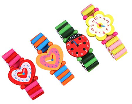 ibasenice 4 Stück Uhrspielzeug Aus Holzarmband Cartoon Armbanduhr Spielzeug Party-handuhr Armbanduhr Aus Holz Cartoon-Uhr-Spielzeug Uhrenarmband Aus Holz Mädchen Kind Bambus Schmücken
