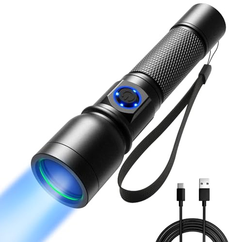 Consciot Linterna UV de luz negra recargable por USB-C, luz negra ultravioleta LED de 365 nm, lámpara de madera portátil para detección de orina de mascotas, manchas secas, chinches, resina curada y