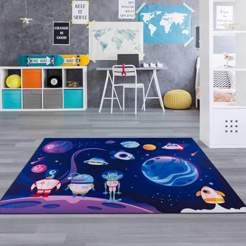 Taracarpet Kinderteppich Teppich Kinderzimmer Spielmatte Spielteppich für Jungen und Mädchen und auch für Jugendzimmer Nette Aliens blau 080x150 cm