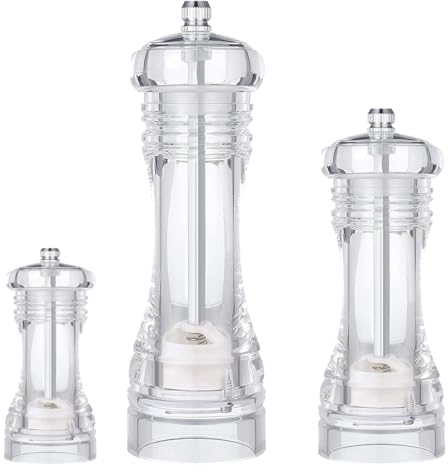 MAQA Macina sale e pepe 10-20-30 cm, macinino per spezie manuale trasparente in acrilico, trita pepe in ceramica 10 cm
