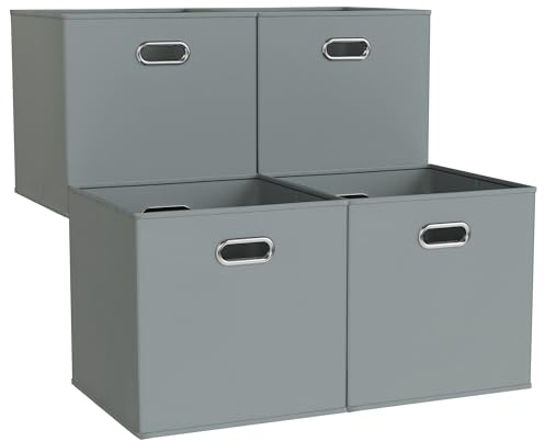 ATHLON TOOLS 4x Faltboxen 33L verstärkt, 33x33x33cm - Oxford-Material - je 2 Griffe - Aufbewahrungswürfel - Hochwertige Organizer-Boxen (Grau)