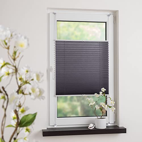 Klemmfix-Plissee mit Crush-Struktur, Lichtschutz, Sichtschutz, verspannt, ohne Bohren oder Schrauben, Breite: 45 cm/Länge: 130 cm, grau