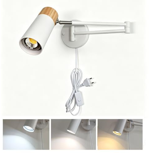 YNDD E27 Wandleuchte mit Schwenkarm,Dimmbar Wandlampe,3 Farben Metall Wandbeleuchtung Innen,Lndustrielle/vintage Wandstrahler,Mit Schalter Kabel Und Euro Stecker,für Schlafzimmer Arbeit Büro Hotel