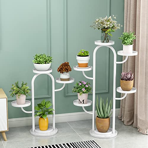 Blumenständer aus Metall, mehrschichtiges Pflanzenregal, Blumentopfhalter mit Fallschutzzaun, Regale für Garten und Balkon, Dekoration für Blumentöpfe im Innen- und Außenbereich (Farbe: Weiß