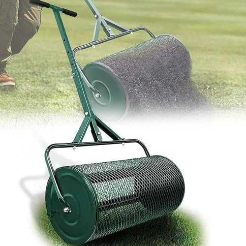 Rouleau à gazon durable de 24 pouces, épandeur de fumier léger avec poignée réglable en forme de T, épandeur de sol supérieur, pour l'entretien du jardin, rouleau d'épandage de fumier 40*60cm green