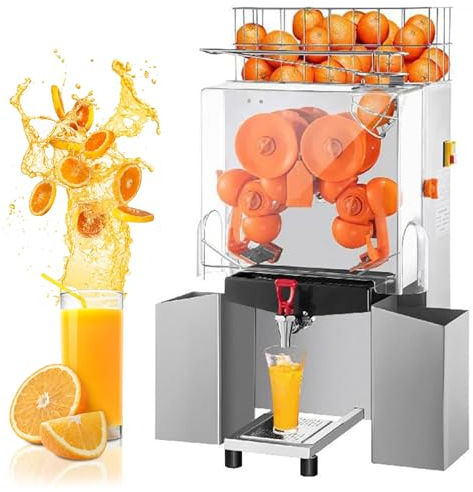QUTBAG Machine à jus d'orange électrique 120 W, Presse-Agrumes Commercial avec 2 boîtes à déchets, extracteur de jus Automatique à Mastication Lente, 20 Oranges par Minute