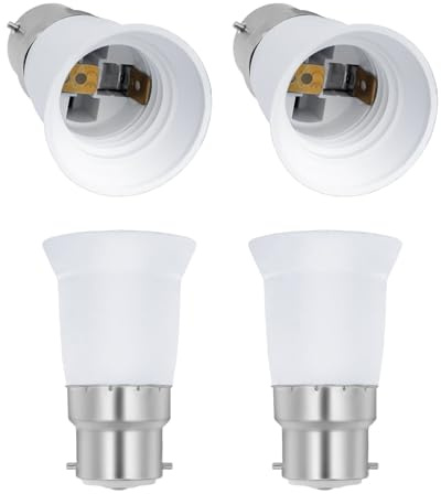 B22 to E27 Adapter, Bayonet Cap to Screw Socket Converter, B22 E 27 Light Bulb Adapter, BC to ES Lamp Base Adapter for E27 LED Bulbs, Incandescent and CFL Bulbs, Pack of 4