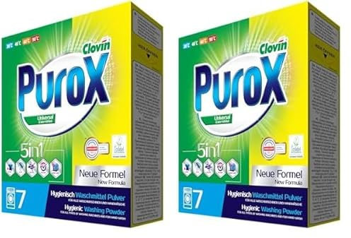 Lessive en poudre PUROX COLOR&WHITE (7 WL) en boîte, lessive antibactérienne 490 g (Lot de 2)