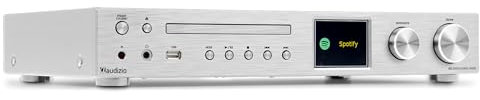 Audizio Bolzano, Internetradio WLAN, DAB Radio mit CD-Player, Spotify Player, Receiver 2x50 Watt, Bluetooth, Wecker, Fernbedienung, App-Steuerung, Toslink, Subwoofer-Anschluss, DAB+ FM, Silber