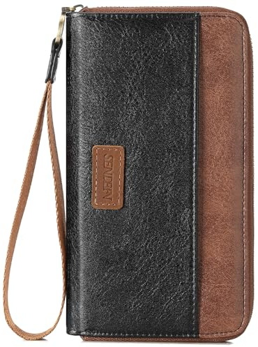 SENDEFN Portemonnaie Damen Gross, Leder Geldbörse Damen mit Reißverschluss, RFID-Schutz Lange Damen Geldbeutel mit Mehreren Kartenfächern und Handschlaufe