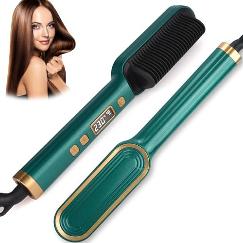 LTZRXT Hair Straightener Brush, Hair Straighteners for Women, Hot Brush for Women, Adjustable Temperature & Anti-Scald, Girl's Gift, Hair Tools for Styling (Green)