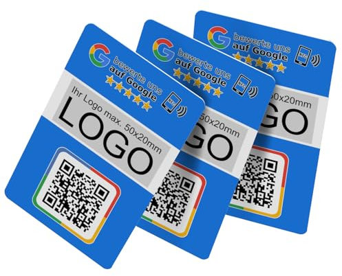 Google Bewertungskarten 3er Set mit QR-Code, NFC & eigenem Logo | 85x55mm | Ideale Marketing-Lösung für Unternehmen