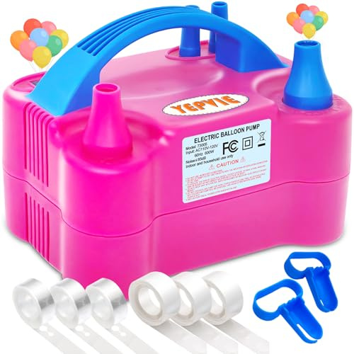 YEPVIE Balloon Pump Electric, 600W Professional Balloon Inflator with 8 Balloon Arch Kits, 2 Modes & Dual Nozzle, Portable Air Pump Ballon Blower Machine for Party Decoration (Rose)