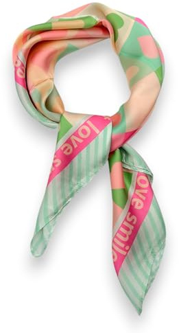Ziona Nickituch Damen Bandana Herz Love Halstuch Kopftuch Handgelenk Kopfbedeckung Haartuch Haarband Bunt Accessoire 70x70cm (Grün)