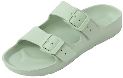 R-ISLAND Sandalias Mujer Tipo Chancla con Doble Hebilla Ajustable, Antideslizantes, Ligeras y Resistentes al Agua para Verano, Piscina, Ducha y Playa.(Verde 36)