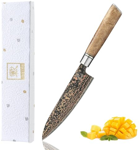 zayiko BlackMagma Allzweckmesser 14 cm, 33 Lagen Damaststahl, Kupfer-Bronze