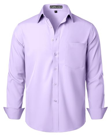 PARKLEES Chemise habillée à manches longues pour homme - Coupe classique - Sans plis - Style décontracté - Avec poche