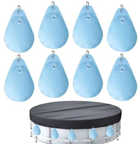 HEBERUCK 8 Stück Poolabdeckung Gewichte Wassersack mit Haken, 23×34 cm Auslaufsichere PVC Schwimmbadabdeckung Hängende Tasche zum Befüllen Winter Pool Tarp Gewichte für Poolabdeckung Winter