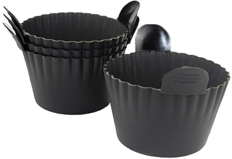 Fiauli Lot de 4 coquetiers en silicone faciles à nettoyer - Empilables - Résistants aux hautes températures - Pour micro-ondes - Réutilisables - Sans colle - Noir