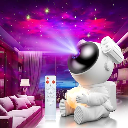 MYSTILUCK Astronauta Proiettore Stelle per Soffitto con Lampada Lunare, Luce Notturna a LED con Timer e Telecomando per Bambini e Adulti, Ideale come Regalo per Natale e Compleanno