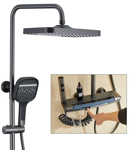 Colonna doccia termostatica moderna con luce ambientale a LED Piano Touch Control Rotondo/Quadrato Soffione Doccia Cascata Vasca Rubinetto 59A Finitura Rame