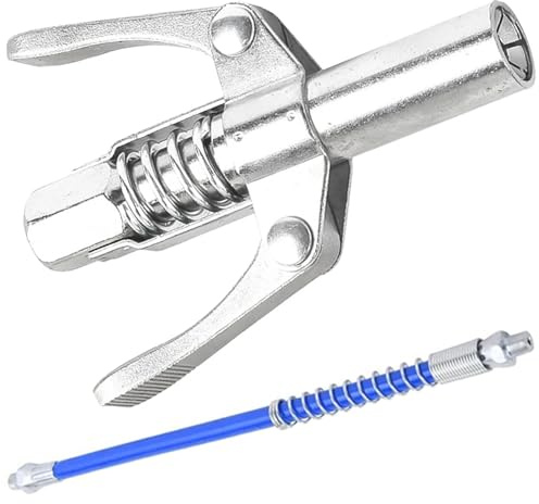 Greluma Ugello di raccordo per pistola per grasso a doppia impugnatura con tubo flessibile a molla da 30 cm, grasso a sgancio rapido compatibile con raccordi NPT da 1/8