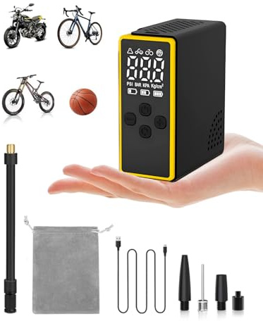 Victoper Pocket Sized Mini Electric Bicycle Pump Type-C Rechargeable with Digital Pressure Gauge for Road, Mountain Cycles and All Bike Tyres