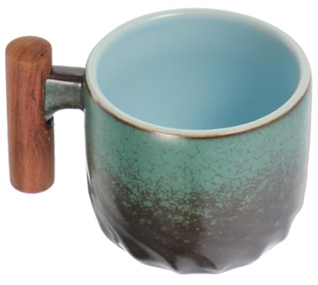 Toyvian Keramik Latte mit Holzgriff Tasse Praktische 100ml Kaffeetasse Design Kreative Grüne im Schlichten für Zuhause und Büro
