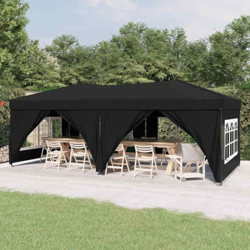 Tente de Réception Pliable, Chapiteau Jardin Exterieur avec Toit Oxford 210D, Structure Acier, Parois Latérales Incluses, pour Jardin, Terrasse, Événements, Noir, 580x292x245 cm