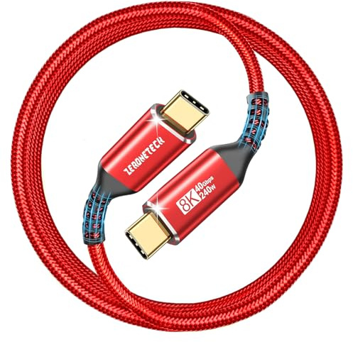 ZeroneTeck Cable USB-C Thunderbolt 4 (1M) - 8K@60Hz, 240W, 40Gbps. Compatible con MacBook, iPhone 15/16 Pro, SSD y monitores portátiles. Carga rápida y transferencia de datos ultrarrápida