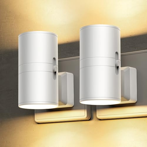 LOHAS-LED Nachtlicht Steckdose mit Dämmerungssensor, dimmbar, Weiß | 1W LED Steckdosenlicht, 0-100 lm, 3000K Warmweiß, Weiß Zylinder Design für Flur, Treppe, Schlafzimmer und Küche, 2 Stück
