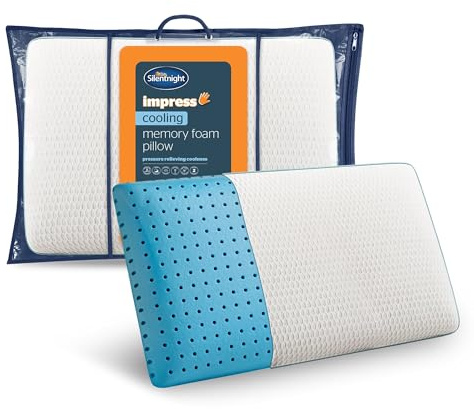 Silentnight Impress Cooling Memory Foam Pillow - Comfortable Pressure Relief - Breathable Temperature Regulation - Infused with Cooling Gel Foam - Hypoallergenic and Machine Washable Removable Cover
