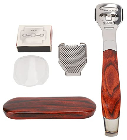 ZASCHMOY Rasoir à Callosités en Acier Inoxydable, Lime à Pied en Grain de Bois, Ensemble D'élimination des Peaux Mortes Dures avec Boîte de Rangement à 10 Lames, pour un Usage Efficace