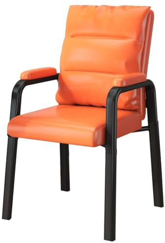 Kontorsstol Med Armstöd Receptionsstol Med Metallben Ergonomiska Matstolar I Läder Bekväma Lässtolar Med Ryggstöd För Vardagsrum Och Sovrum(Orange,A)