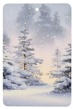 Lot de 4 désodorisants de voiture aquarelle forêt d'hiver jeunes sapins - Cartes parfumées à suspendre - Pour tablettes d'aromathérapie de voiture