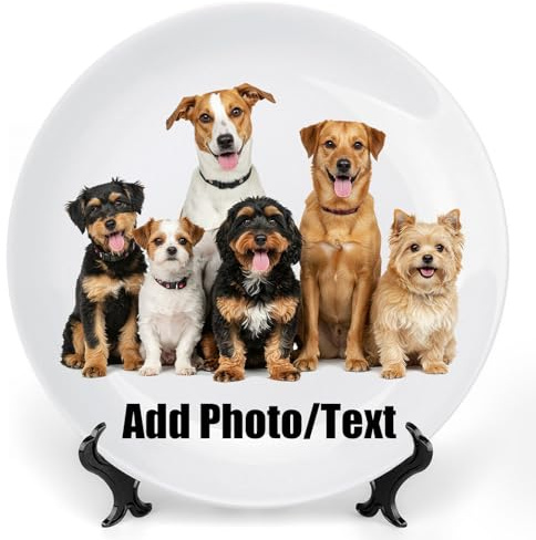 Personalisierter Keramikteller | Mit Foto/Text/Logo Bedruckt (Style 1) | Dekorativer Teller Mit Ständer, Geeignet Als Andenken Zur Hochzeit, Weihnachten, Jubiläum Für Paare Und Familien