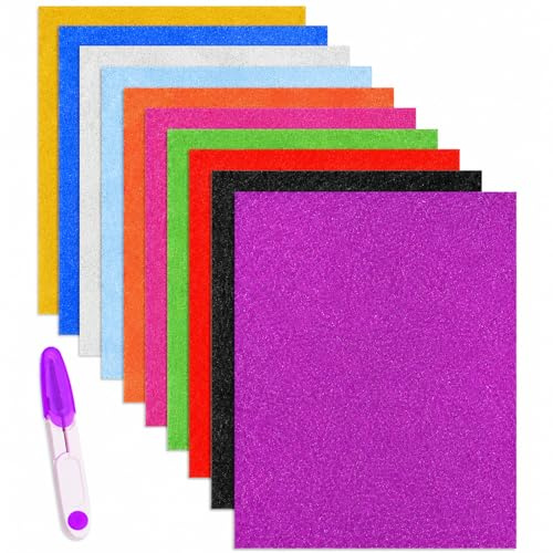 50 Blatt Glitzerpapier Selbstklebend, A4 Tonpapier 21 x 29,7 cm, Buntes Bastelpapier für Karten, Scrapbooking, Geschenkpapier & DIY Projekte (10 Farben)
